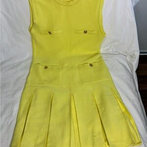 Zara yellow pleated knit dress with gold buttons size small